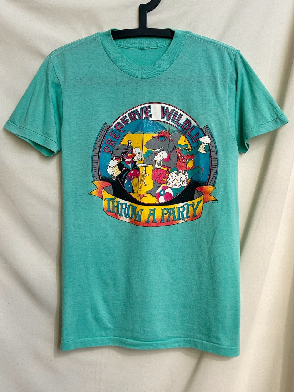80s 90s vintage Preserve Wildlife Throw A Party T-shirt single stitch animals.